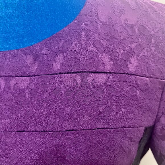 Badgley Mischka Belle Jacquard Colorblock striped dress Short Sleeve Purple 6 - Picture 8 of 12